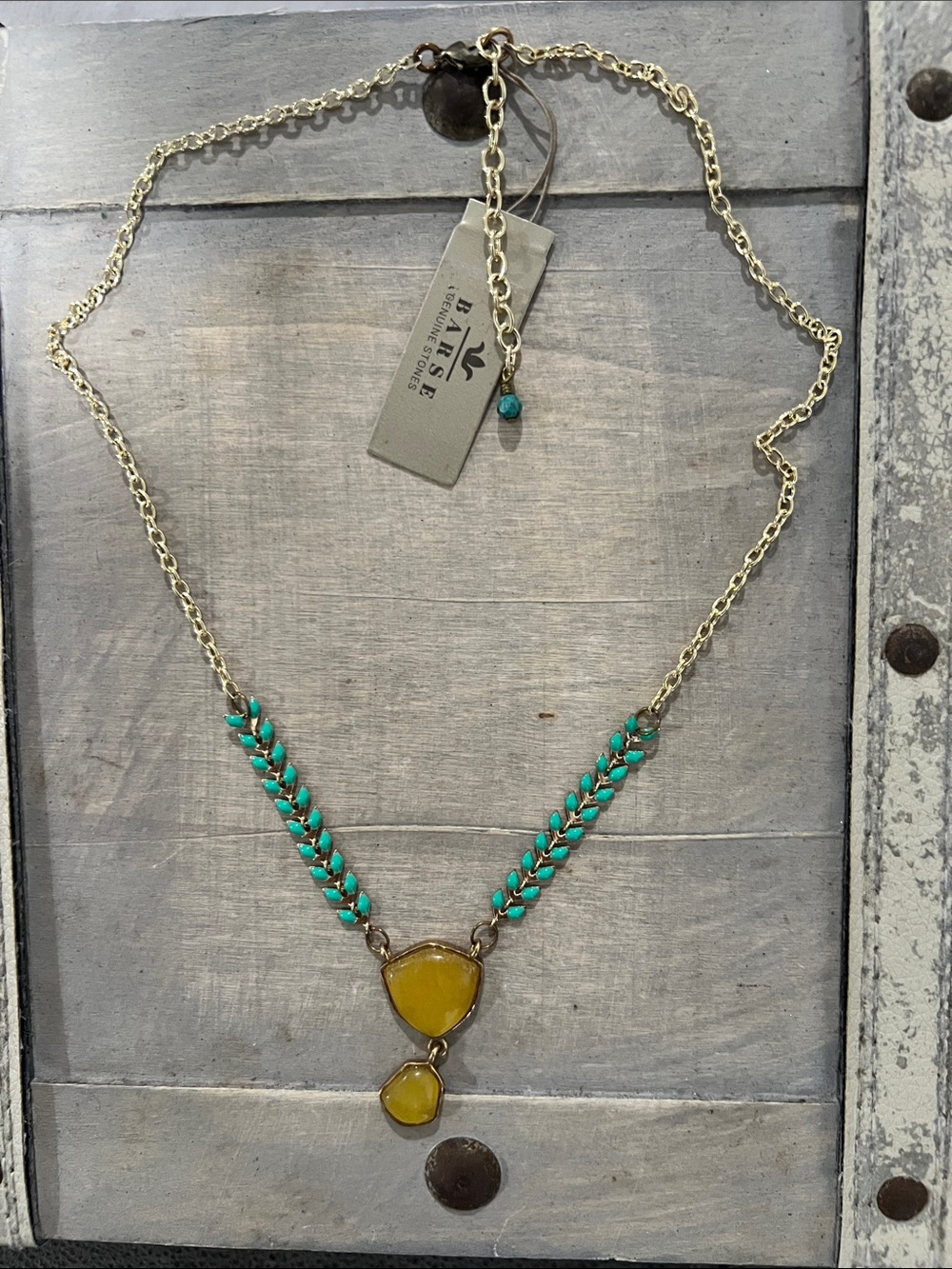 Studio Barse Gold-Tone Necklace with Yellow Drops and Turquoise Accents
